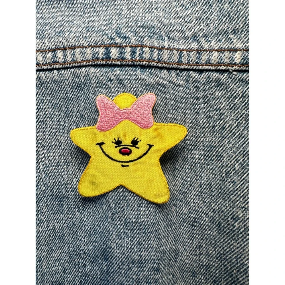 Cute Star Patch Iron On Applique Yellow Pink Bow‎ Smiling Face Craft Embellish
